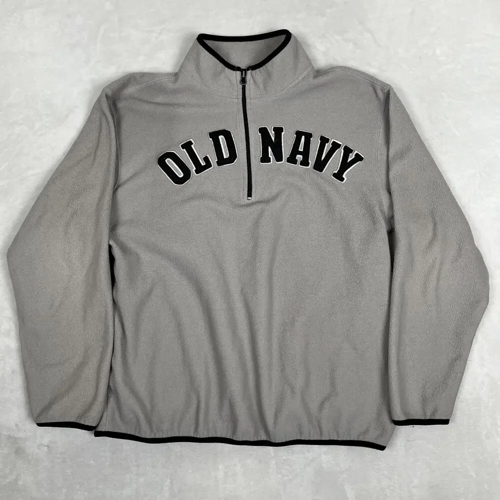Vintage Old Navy Sweatshirt Mens Large Gray 1/4 Zip Fleece Pullover Logo Y2K